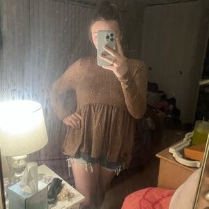 Women's Brown Long Sleeve Top